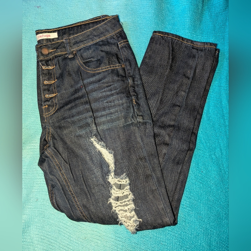 REFUGE Distressed Dark Blue Skinny Jeans 👖 10